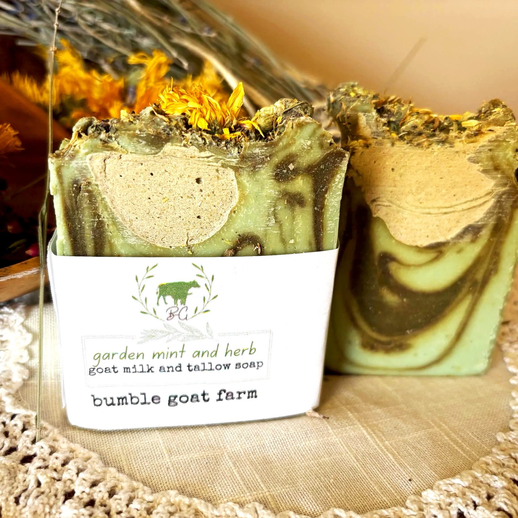 Garden mint and herb goat milk and tallow soap