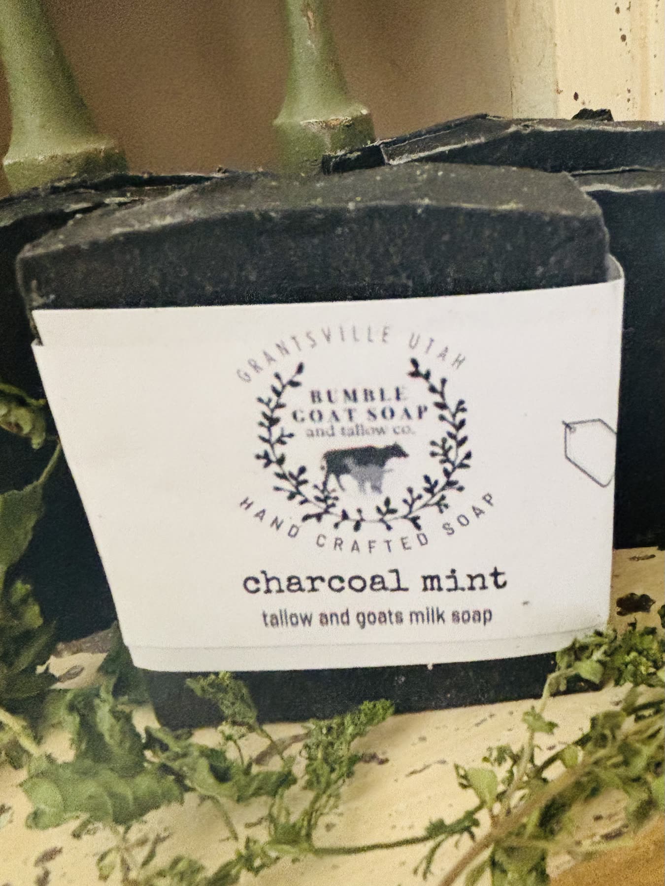 Charcoal mint tallow and goat's milk soap